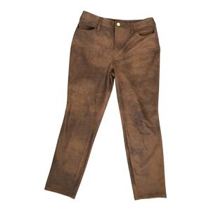 Chico's Midrise NWT $109Tan and‎ Brown Faux Leather Skinny Leg Pants Sz 4R